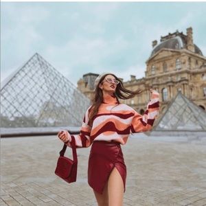 Zara Red & Pink Retro Jacquard Turtleneck Sweater